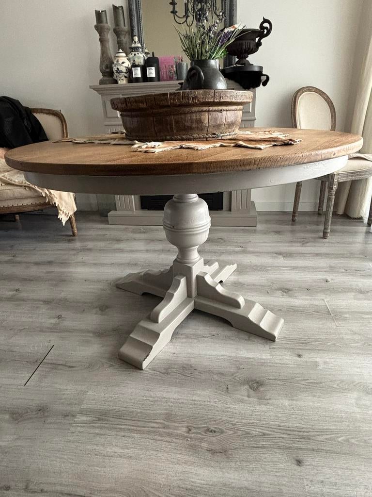 Massief eiken eettafel/kloostertafel, rond, 120cm, Huis en Inrichting, Tafels | Eettafels, Gebruikt, 100 tot 150 cm, Vier personen