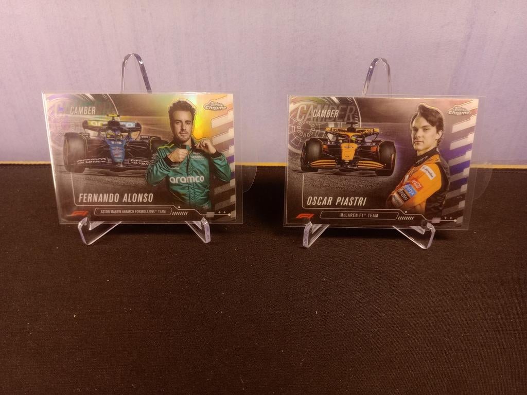 Fernando Alonso en Piastri F1 Topps Chrome Camber kaarten, Ophalen of Verzenden, Zo goed als nieuw, Formule 1