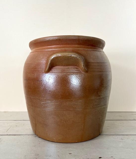 Vintage grote bruine olijven pot grès pot met grepen, Ophalen of Verzenden