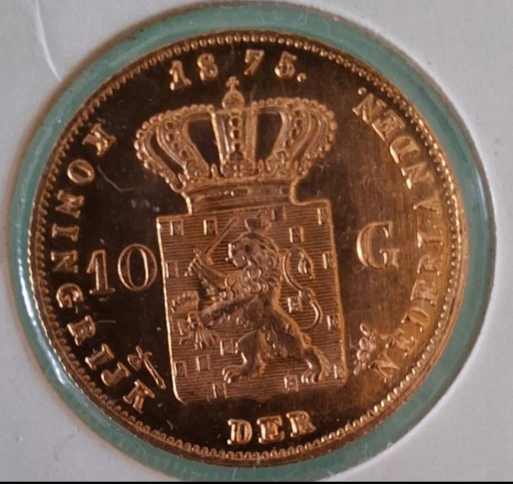 Gouden Tientje 1875 Willem III, Postzegels en Munten, Munten | Nederland, Ophalen of Verzenden, Koning Willem III, 10 gulden, Goud
