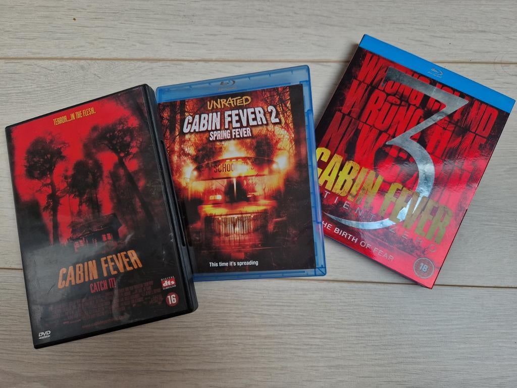 cabin fever 1 2 en 3 patient zero blu-ray en dvd trilogie, Alle leeftijden, Ophalen of Verzenden, Zo goed als nieuw, Overige genres