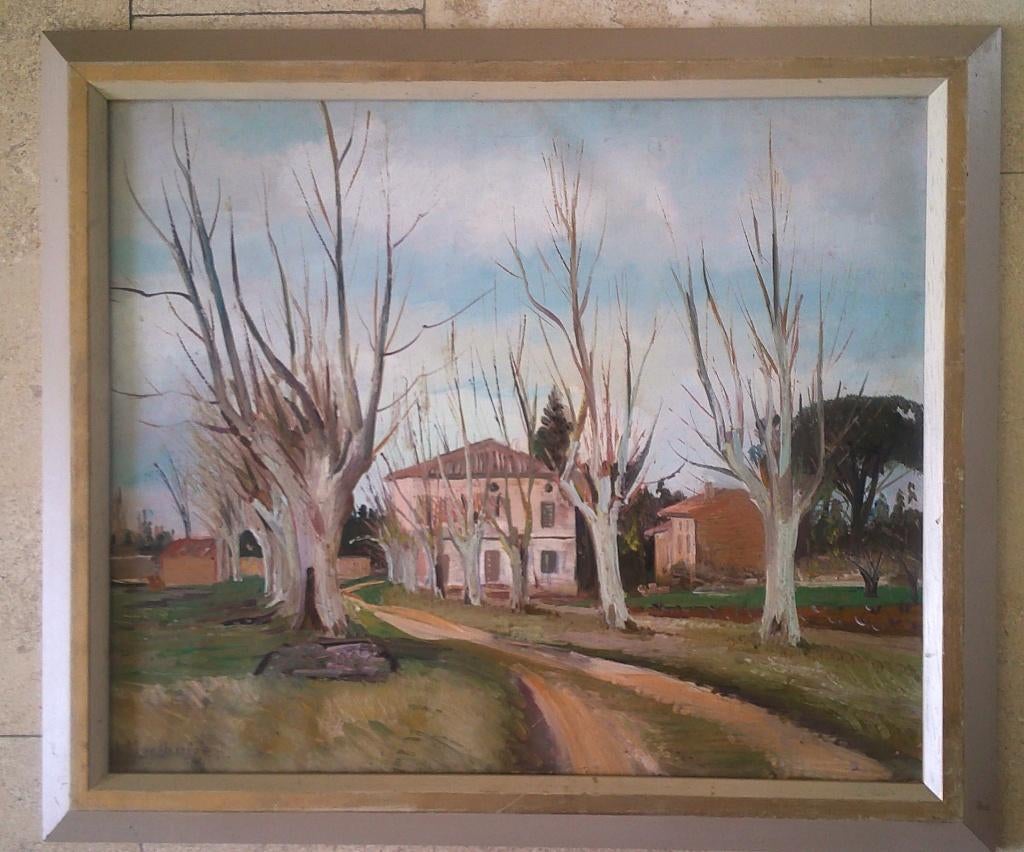 Huis in landschap (Fr.) - Jan Jürrien Moolhuizen 1900-1982, Ophalen of Verzenden