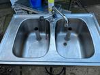 RVS Dubbele Spoelbak (50 cm. x 80 cm.), Gebruikt, Franke, Ophalen, Overige merken