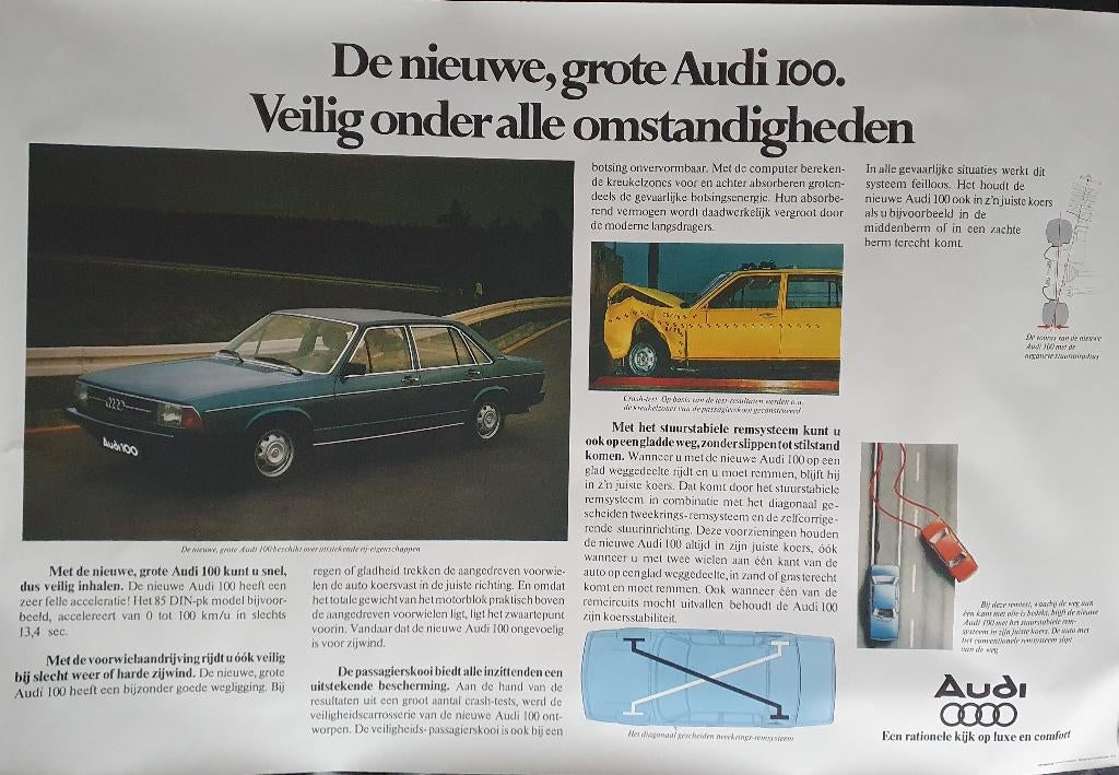 Poster - de nieuwe grote Audi 100, 70er jaren, Verzenden, Deurposter of groter, Rechthoekig Liggend, Zo goed als nieuw