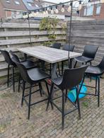 Bartafel met 8 krukken - Ideaal voor buiten!, Hout, Ophalen of Verzenden, 90 cm of meer, Gebruikt