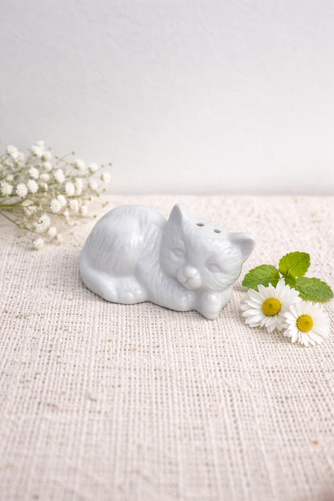 Vintage porselein poesje wit zoutvaatje, Ophalen of Verzenden, Zo goed als nieuw, Dier