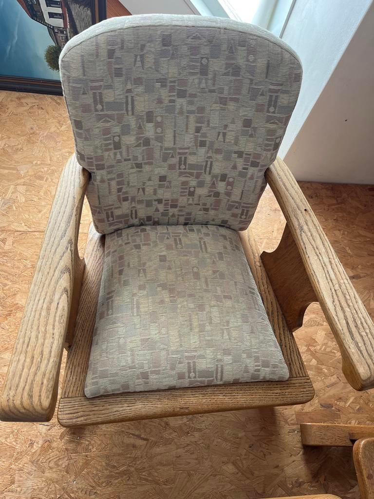 Vooroorlogse, massief eikenhouten salon set (tafel+3x stoel), Ophalen, Gebruikt, Vooroorlogs, Overige kleuren