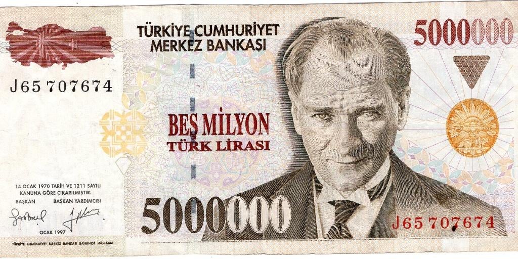 Bankbiljet:  Turkije, 5.000.000 Lirasi, 1970, Postzegels en Munten, Bankbiljetten | Europa | Niet-Eurobiljetten, Verzenden, Overige landen
