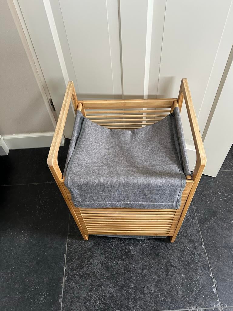 Stijlvolle bamboe wasmand met stoffen binnenvoering, Ophalen, Overige materialen, 50 tot 75 cm, Zo goed als nieuw