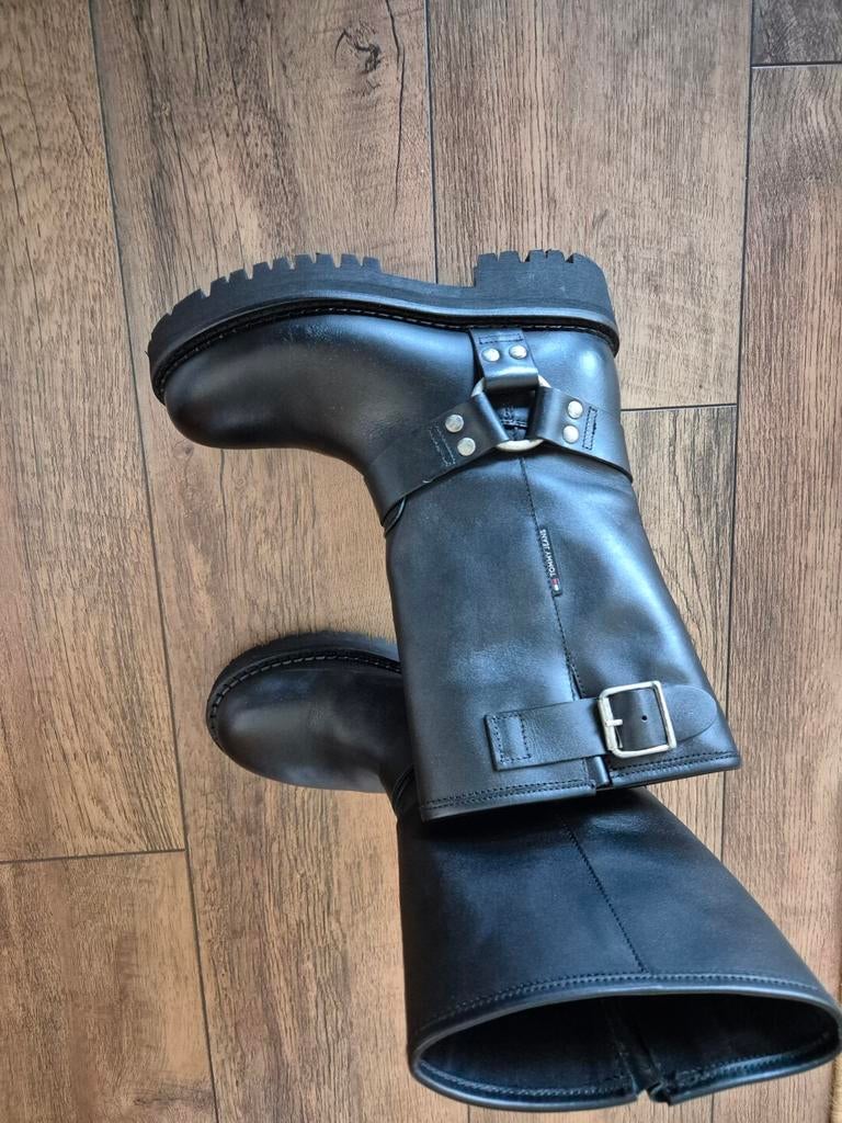 Tommy Hilfiger leren biker boots - Maat 38, Zwart, Lage of Enkellaarzen, Ophalen of Verzenden, Gedragen