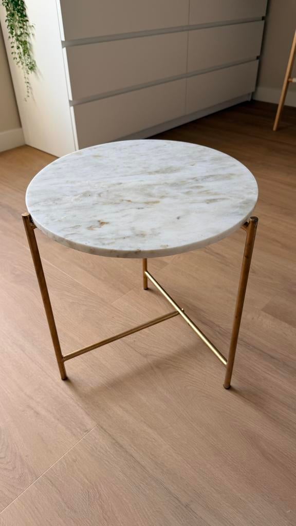 Bijzettafel met marmeren blad, Ophalen, Zo goed als nieuw, Rond, Minder dan 55 cm