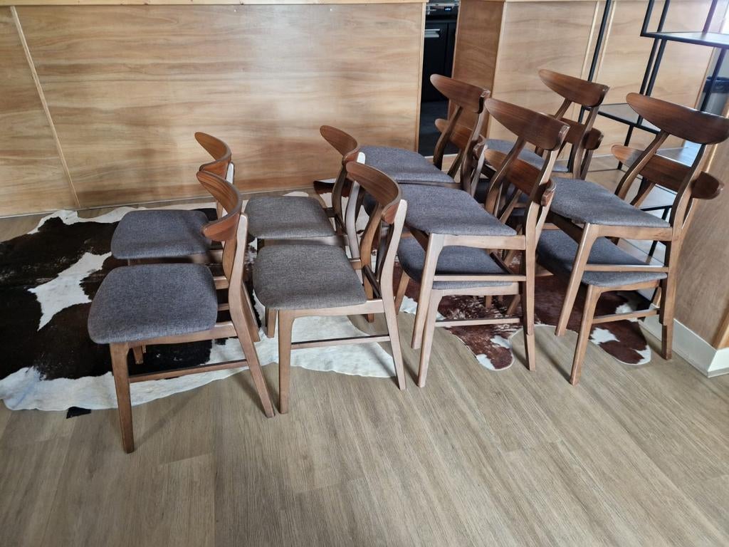 Eetkamerstoelen Beliani hout Scandinavisch, Huis en Inrichting, Stoelen, Gebruikt, Bruin, Stof, Vijf, Zes of meer stoelen