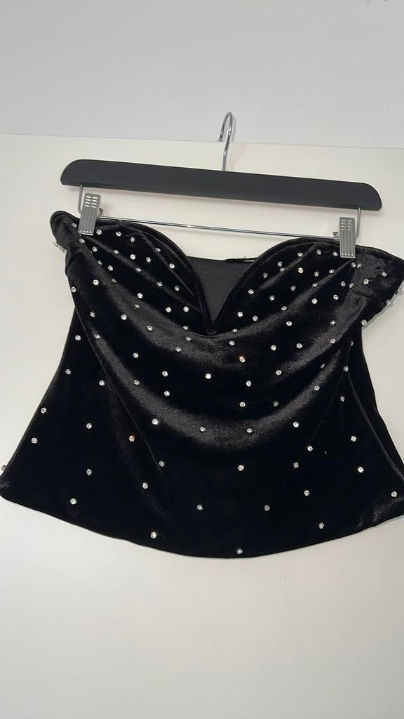 Zara top fluweel strasstenen, Kleding | Dames, Tops, Ophalen of Verzenden, Zo goed als nieuw, Zwart