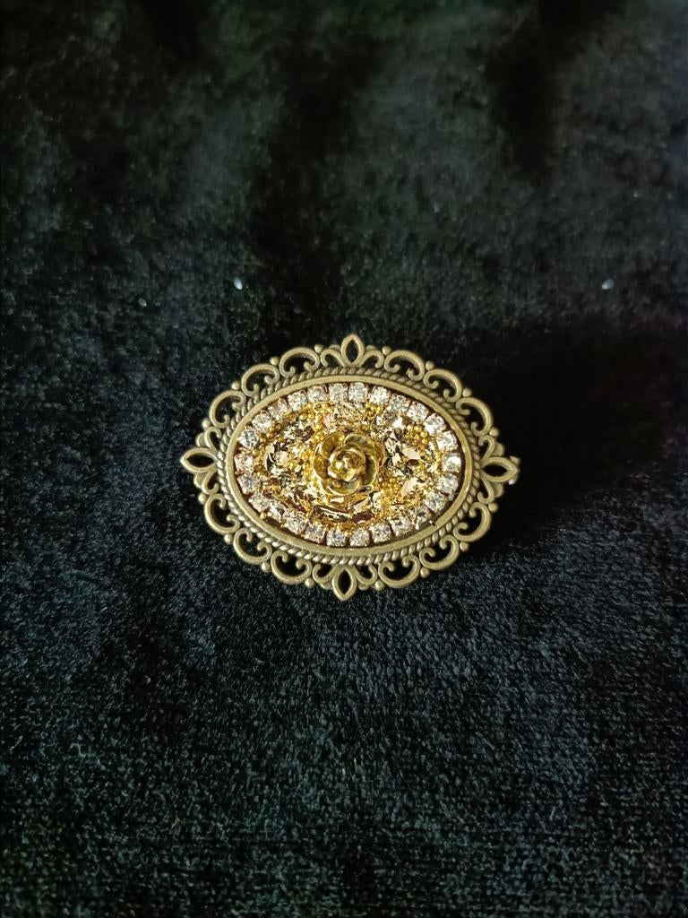 Vintage Goldtone Broche met Strass en Roos, Overige materialen, 4 tot 7 cm, Gebruikt, Ophalen of Verzenden