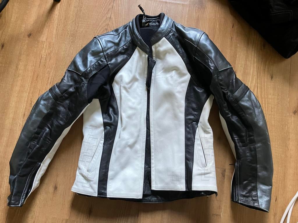 Difi Leren Motorjas Zwart/Wit, Motoren, Kleding | Motorkleding, Ophalen, Tweedehands, Dames, Jas | leer