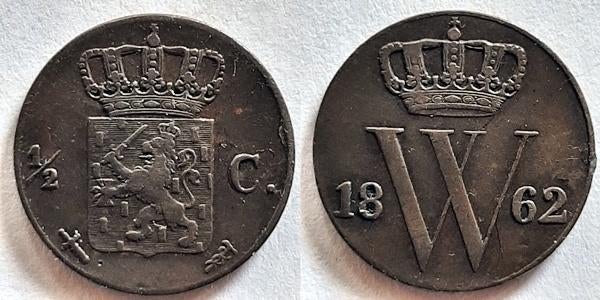 Halve cent 1862, Postzegels en Munten, Munten | Nederland, Verzenden, Koning Willem III, Overige waardes