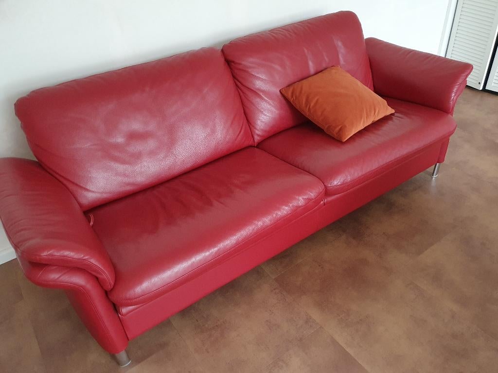Rode leren bank in uitstekende staat, Ophalen, Gebruikt, Minder dan 75 cm, Driepersoons