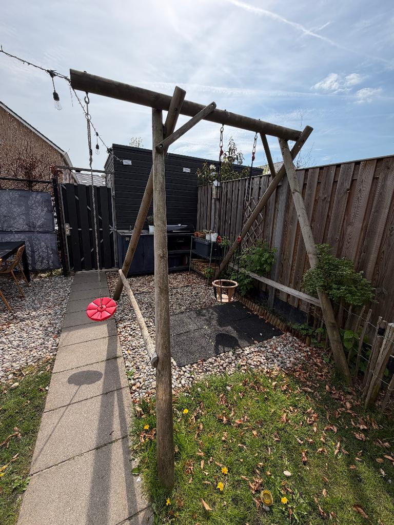 Stevige houten schommel (10cm dik rondhout) ️, Ophalen, Gebruikt, Schommel