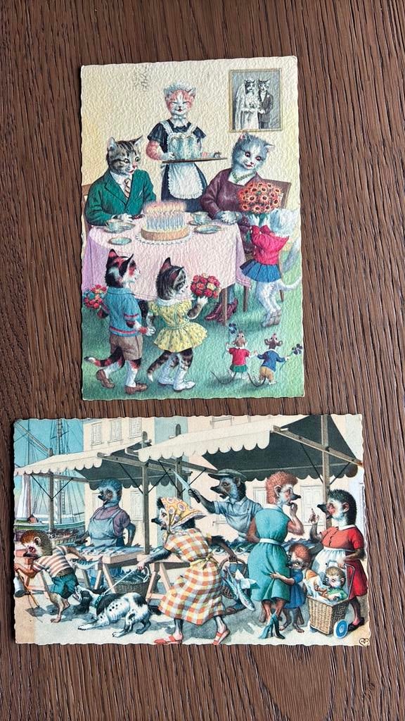 Dierenfantasie. Poezen, egels marktkraam, Ophalen of Verzenden, Ongelopen, Overige thema's