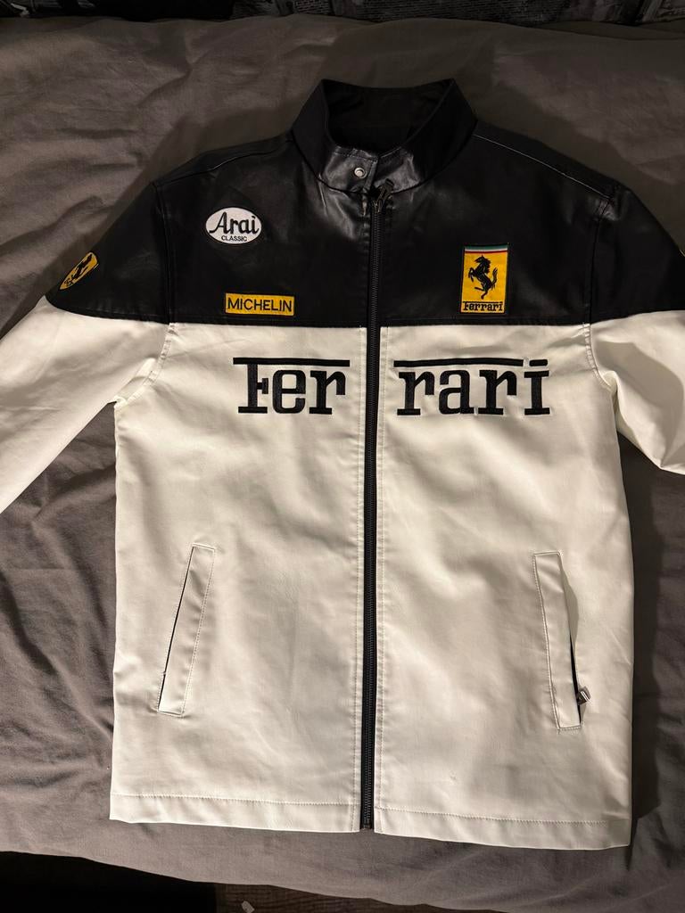 Zwart-witte Ferrari Racing motorjas, Kleding | Heren, Jassen | Zomer, Zo goed als nieuw, Overige maten, Zwart, Ophalen of Verzenden