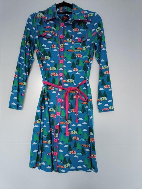 Tante Betsy Happy Camper dress jurk maat L, Kleding | Dames, Jurken, Zo goed als nieuw, Maat 42/44 (L), Blauw, Knielengte, Ophalen of Verzenden