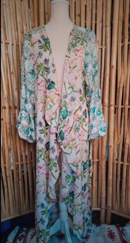 Meisie kimono/jurk L 40/42, Kleding | Dames, Jurken, Zo goed als nieuw, Maat 42/44 (L), Roze, Onder de knie, Verzenden