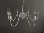 Witte metalen kroonluchter 6 - arms, Huis en Inrichting, Lampen | Kroonluchters, Ophalen, Zo goed als nieuw