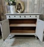 Vintage art-deco eiken commode dressoir - zand, Huis en Inrichting, Kasten | Dressoirs, Vintage art-deco brocante, Gebruikt, 100 tot 150 cm