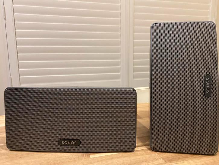 Zgan zwarte Sonos Play 3 speakerset, Audio, Tv en Foto, Luidsprekers, Gebruikt, Front, Rear of Stereo speakers, Ophalen of Verzenden