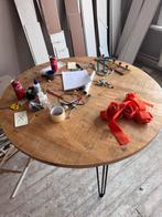 Ronde houten eettafel met stalen poten - 120cm, Gebruikt, 50 tot 100 cm, 100 tot 150 cm, Ophalen of Verzenden