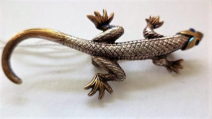 Prachtige broche hagedis of salamander met double, Sieraden, Tassen en Uiterlijk, Broches, Zo goed als nieuw, Overige materialen