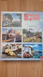 5 puzzels in 1 doos (1x gelegd) - Kingpuzzels 5x 1000stukjes, Ophalen of Verzenden, 500 t/m 1500 stukjes, Zo goed als nieuw, Legpuzzel