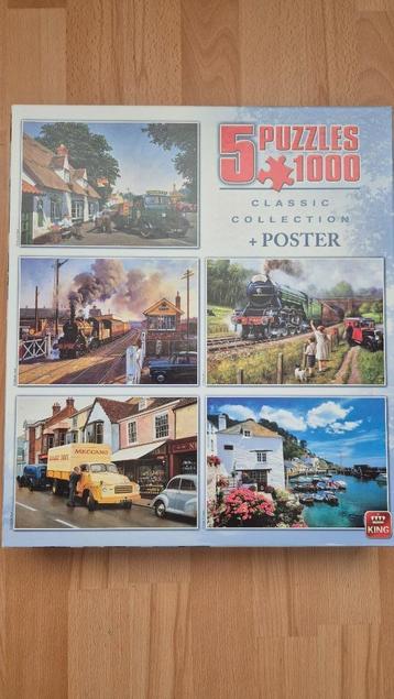 5 puzzels in 1 doos (1x gelegd) - Kingpuzzels 5x 1000stukjes beschikbaar voor biedingen