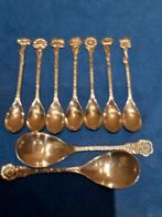 Douwe Egberts 7x bloemenlepeltjes 2x suikerlepel, Antiek en Kunst, Ophalen of Verzenden