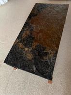 Vintage | Salon tafel LEISTEEN blad + Stalen onderstel/poten, Ophalen, Gebruikt, 100 tot 150 cm, Leisteen