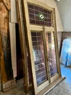 Set antieke kozijnen met glas in lood - Mentha Brocante, Ophalen, Gebruikt, Raamkozijn, Inclusief glas