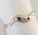 geelgouden RING, maat 18, met 2 witte en 2 blauwe Saffieren, Sieraden, Tassen en Uiterlijk, Ringen, 18 tot 19, Geel, Ophalen of Verzenden