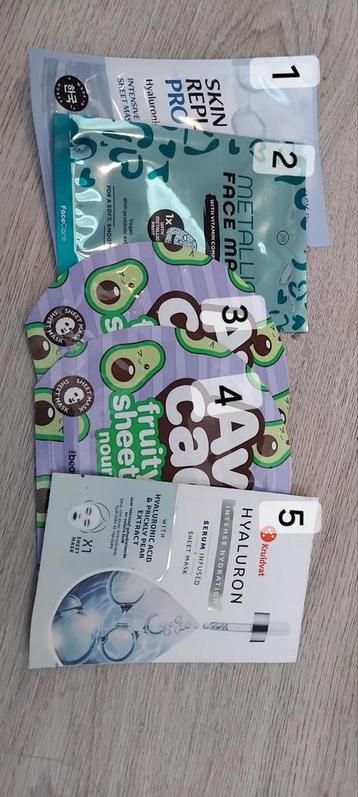 5 Gezichtsmaskers - Sheet Masks beschikbaar voor biedingen