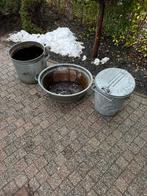 Twee maal zinken teil en vuilnisbak., Ophalen, Minder dan 30 cm, Rond, Zo goed als nieuw