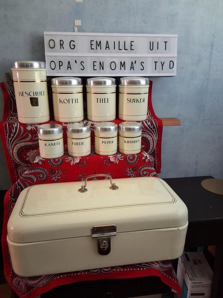 👌Zo wel de bussen set als de trommel v/d 🦊 KAT emaille, Antiek en Kunst, Antiek | Emaille, Ophalen of Verzenden
