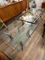 Vintage salontafel van glas en aluminium 1980, 100 tot 150 cm, Verzenden, 50 tot 100 cm, X