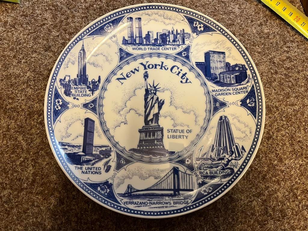 Vintage delfts blauw bord New York (twin towers), Ophalen of Verzenden