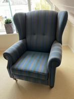 Gestreepte fauteuil met oren, Brocante, 75 tot 100 cm, 75 tot 100 cm, Zo goed als nieuw