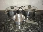 Set van 3 mooie rvs pannen, Gebruikt, Keramische plaat, Pannenset, Ophalen of Verzenden