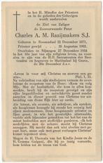 Pater Charles Raaijmakers 1871 Roosendaal + 1954 Nijmegen, Verzamelen, Verzenden, Bidprentje