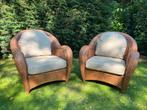 Prachtige rieten tropische lounge stoelen met kussens, Huis en Inrichting, Stoelen, Ophalen, Twee, Bruin, Riet of Rotan