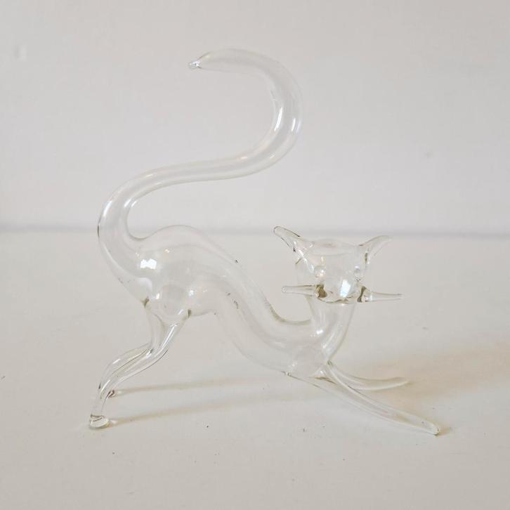 vintage glazen kat mondgeblazen poes beeldje beeld, Antiek en Kunst, Antiek | Glas en Kristal, Ophalen of Verzenden