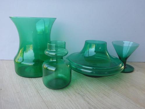 4 vazen Cumulus serie Smaragd ontw. Floris Meydam Leerdam, Antiek en Kunst, Antiek | Glas en Kristal, Ophalen of Verzenden