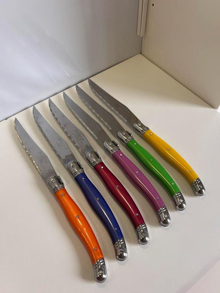 Kleurrijke steak/vlees messen van Ernesto, Huis en Inrichting, Keuken | Bestek, Gebruikt, Bestekset, Rvs of Chroom, Ophalen of Verzenden