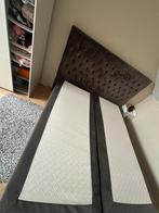 Tweepersoonsbed boxspring met grijze bekleding, Gebruikt, Tweepersoons, Ophalen of Verzenden, 180 cm